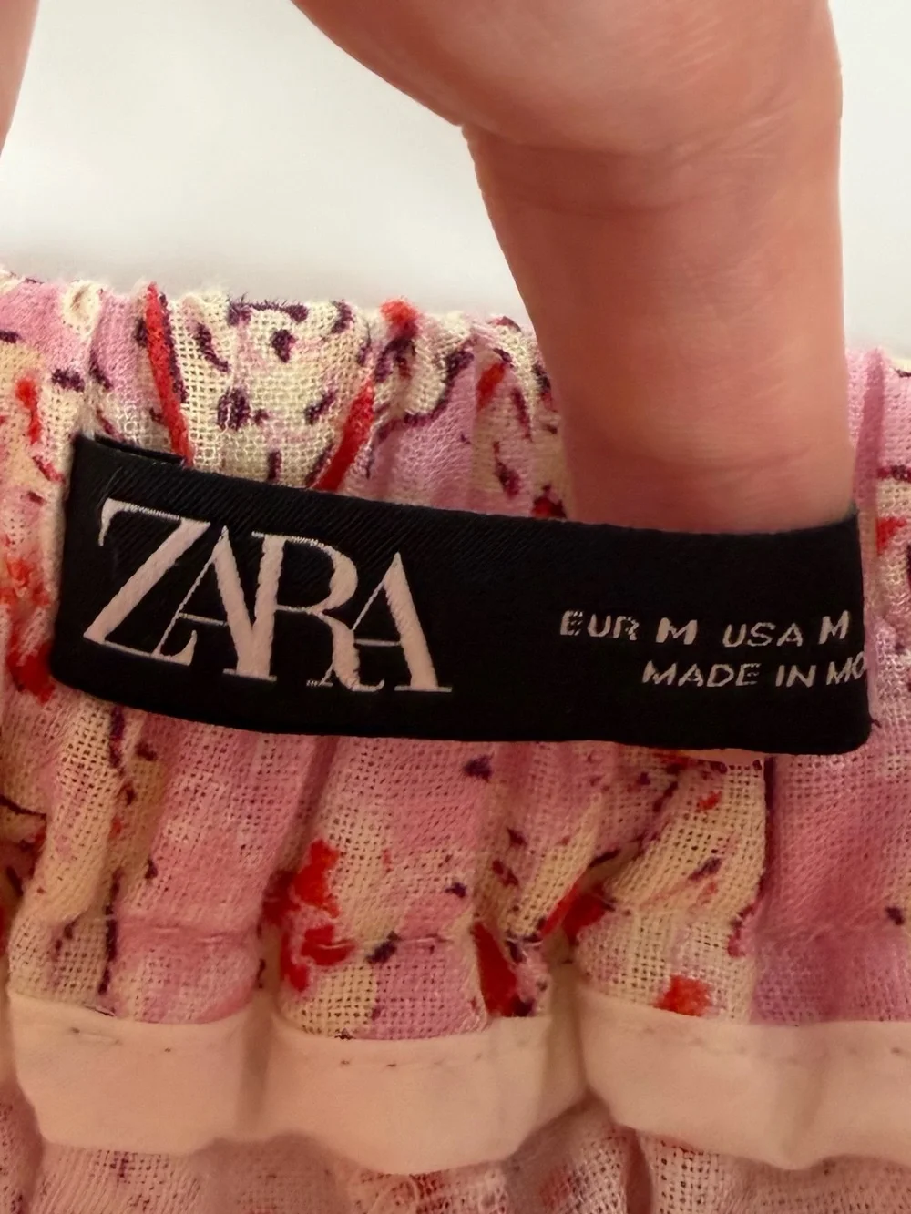 Zara Pants Womens Medium Pink Paisley Floral Linen Blend Pull On Stretch Waist